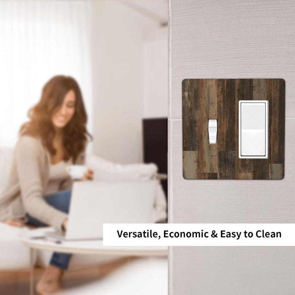 Rustic Brown Wood Grain Dark Oak Outlet Covers 1 Toggle 1 Rocker Combination Decorative Wall Plate Electrical Switch Plates Light Switch Cover Plate for Farmhouse Home Decor