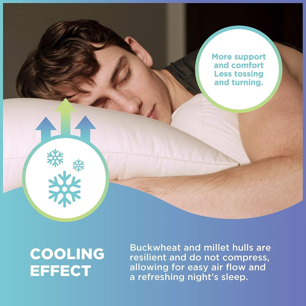 Bean Products Travel Bed Pillow for Sleeping – Organic Millet Fill with Organic Cotton Fabric, Soft Toddler Head Pillow – Eco-Friendly, Breathable, and Durable Sleep Aid, Made in The USA, 13" x 18"