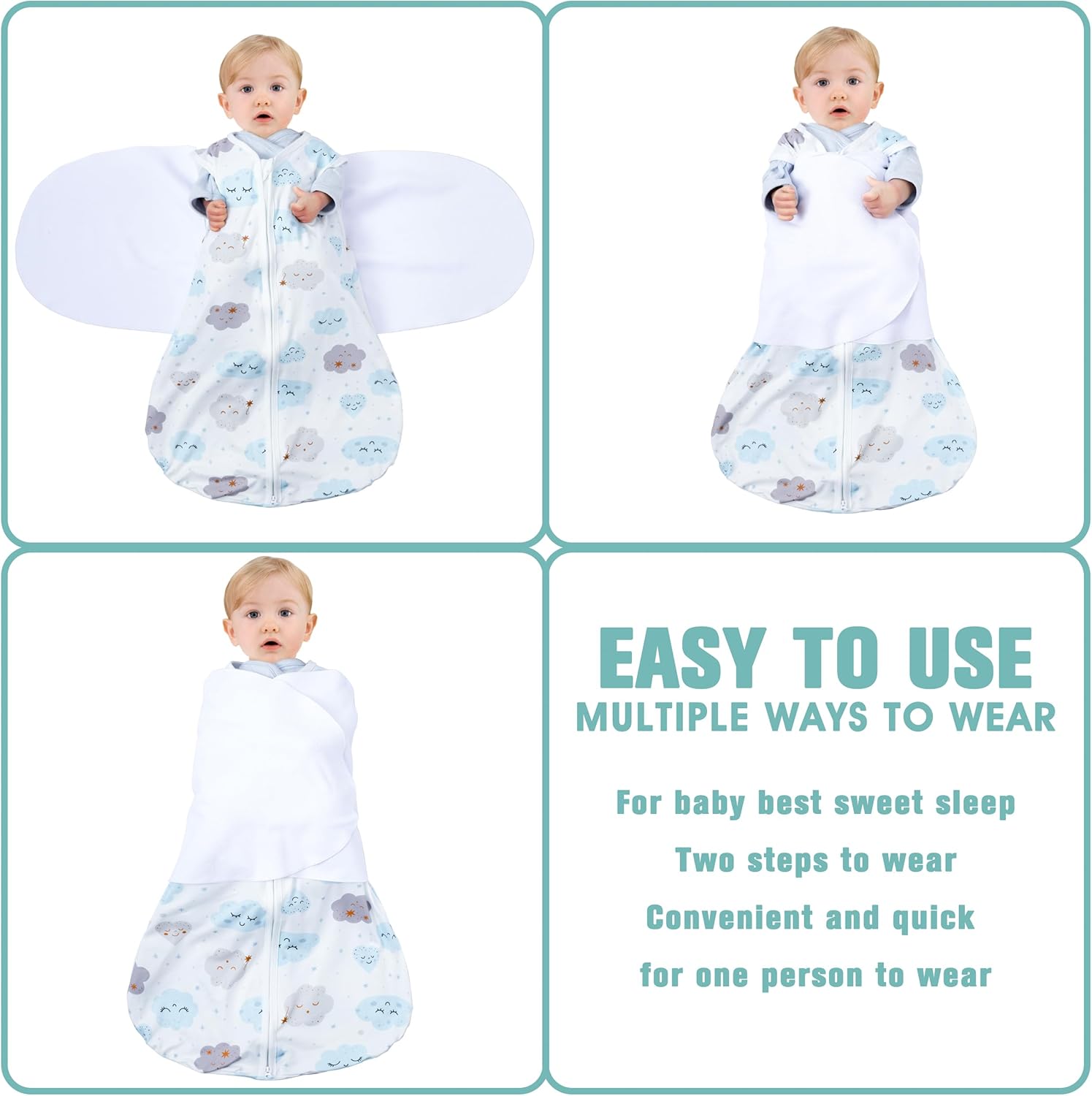 Newborn Sleep Sack Baby Swaddle,0-3 Months,3-Way Adjustable Wearable Blanket,100% Rayon Cotton Swaddling Sleeping Bag，TOG 0.5（Clouds&Starry Sky）