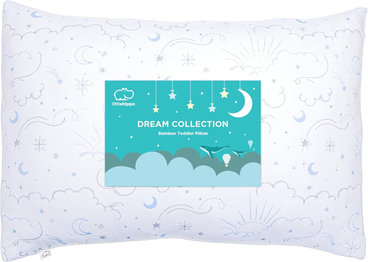 LittleHippo Toddler Pillow with Viscose Derived from Bamboo Pillowcase - 13x18 Hypoallergenic Toddler Pillow for Sleeping, Kids, Travel, Mini, Bed, Bedroom, Car, Playroom, and Nursery (Celestial)