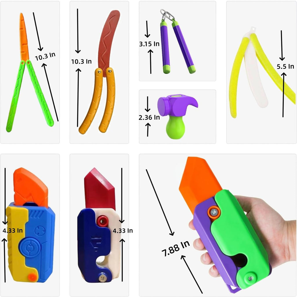8Pcs Carrot Fidget Knife Toy Set, Butterfly Fidget Knife Toy, Nunchaku Toy, Carrot Hammer Toy, Colorful and Novel Shape,Made with 3D Printing Technology ,Perfect Stress Relief Toy Set