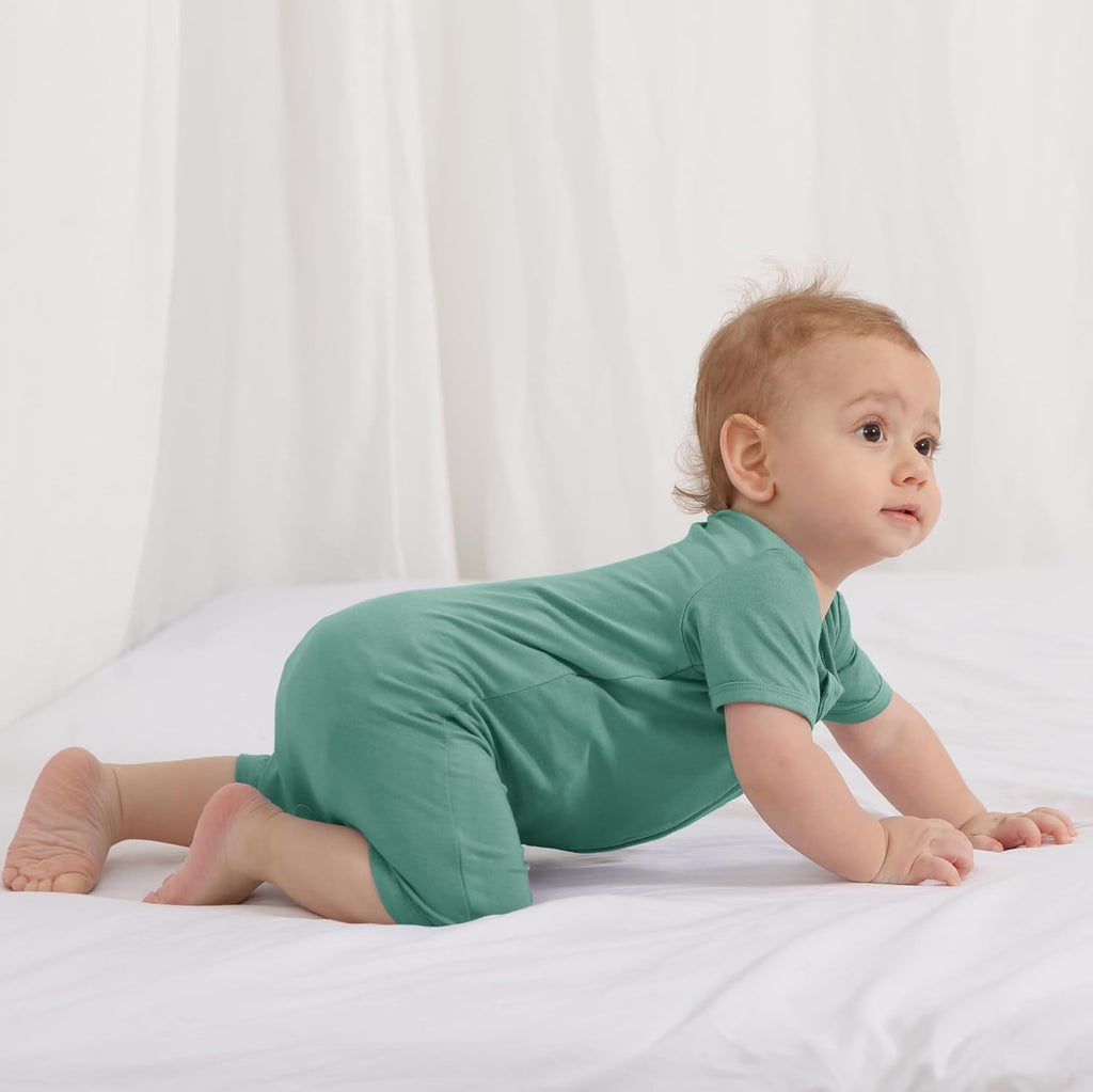 Jimonda Boys Baby Girls Short Sleeve Romper Unisex Baby Footless Pajamas With Viscose 2-Way Zipper Front 3Pcs0-24Months