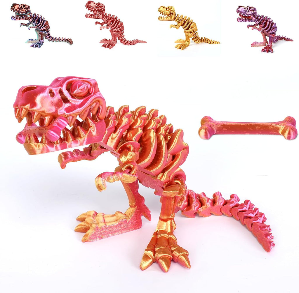 3D Printed Dinosaur Bones Tyrannosaurus Rex Skeleton with Movable Joints, 3D Model Skull T-Rex, Flexible Articulated Dinosaur Fidget Toys Adults for Autism/ADHD