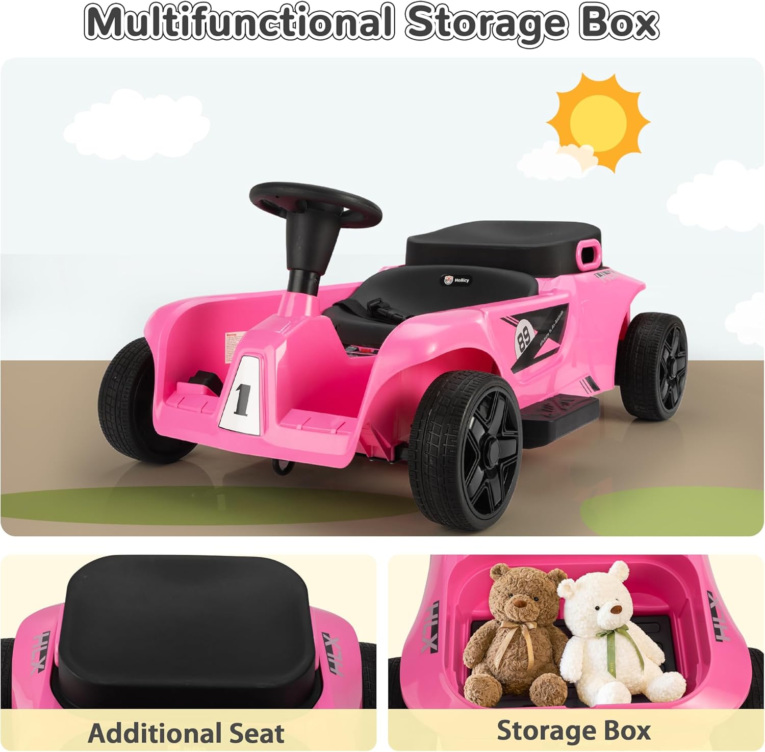 TOBBI 24V 2 Seater Kids Go Kart Ride On Toy Car, Battery Powered Electric Vehicles with Parent Remote/Trunk/Soft Start/Safety Belt/Music/Max Load 198 LBS for Toddlers 3-8 Years