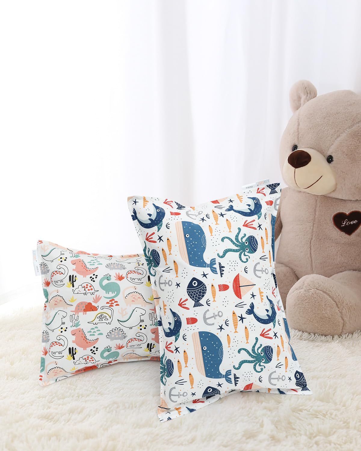 ALVABABY Toddler Pillowcases 2 Pack Organic Cotton Kids Pillow Cover Fit 13"x 18" or 12"x21" Envelope for Girl Boy Sleepy Travel