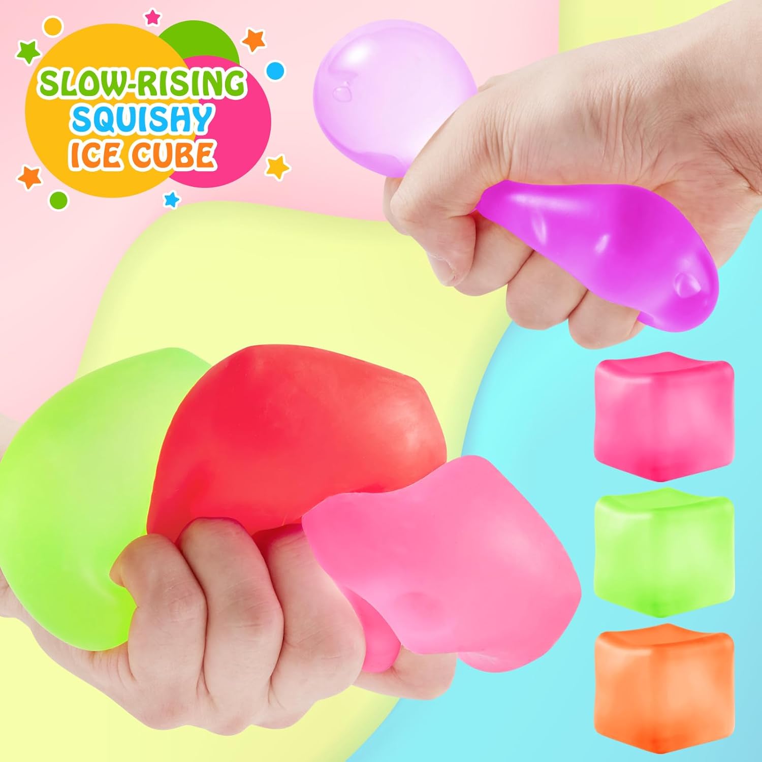 Stress Cube Fidget Ice Cube Stress Balls, 4Pcs Stress Balls for Kids, Fidget Toys Adults Stress Relief Squeeze Ball, Square Shape Hand Exercise Ball, Sensory Toys for Autistic (Gel Sugar Cube)