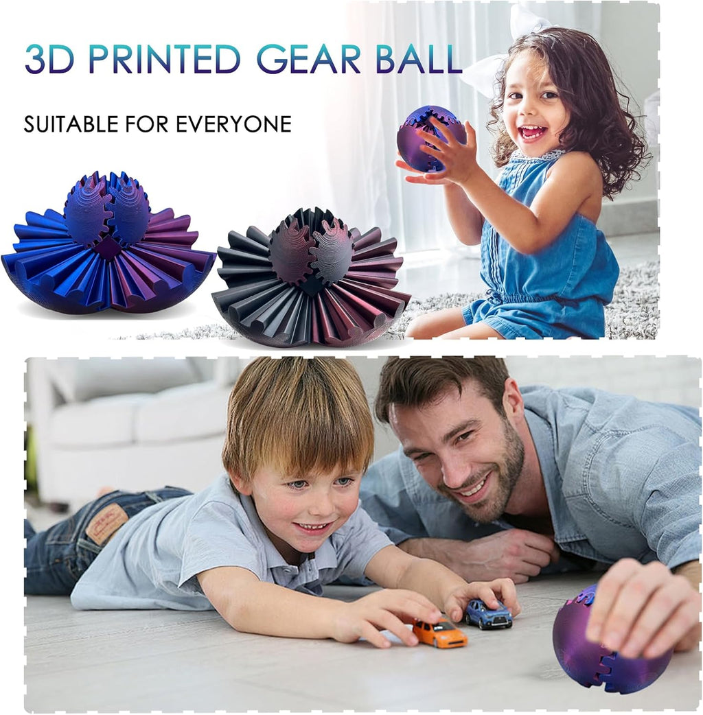 Gear Ball 3D Printed, The Steampunk Whirling Wonder Fidget Ball Toy, Gear Ball 3D Model Cube Fidget Toy, Funny Stress & Anxiety Relaxing Fidget Toy for Adults & Kids (Green&Blue)