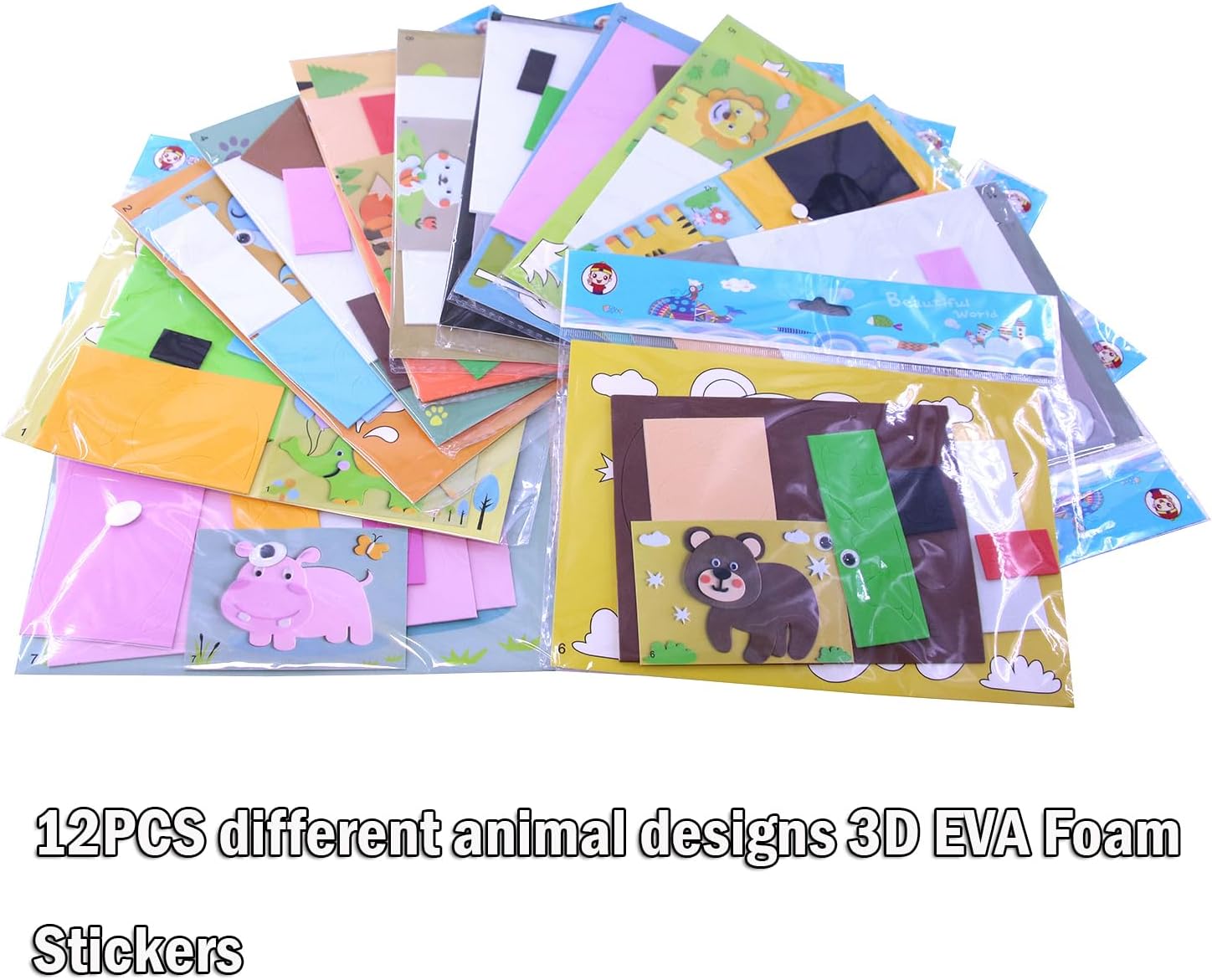 Lovyan 3D EVA Foam Stickers for Toddlers 12PCS Sticky Foam DIY Craft Preschool Art Class Drawing Sticker Puzzle Art Kit for Kids Boys Girls (Animals)