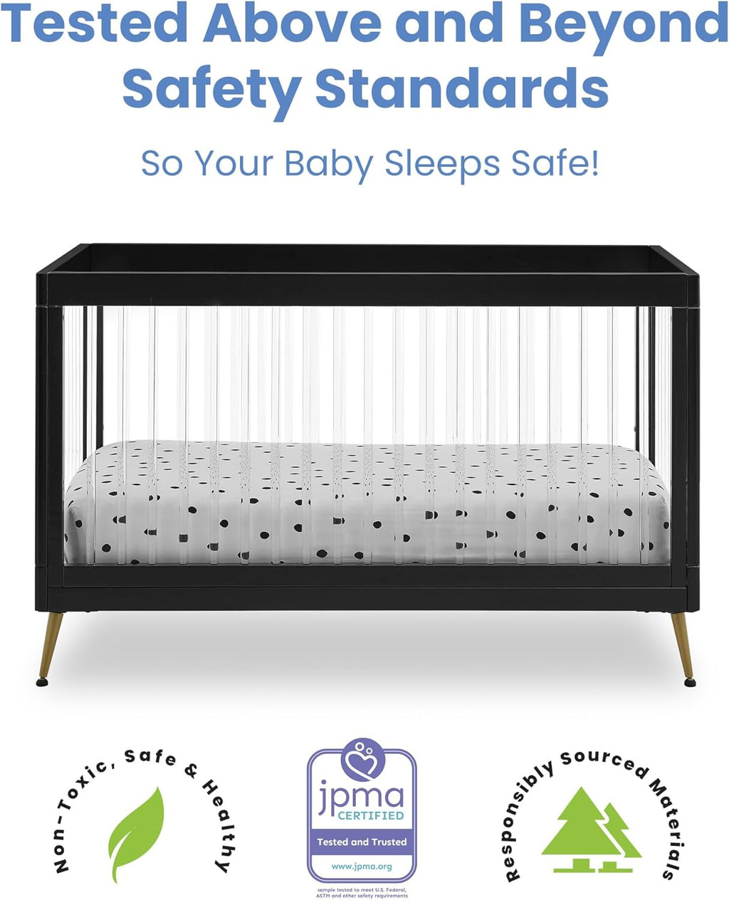 Delta Children Sloane 4-in-1 Acrylic Convertible Crib - Greenguard Gold Certified, Black/Bronze