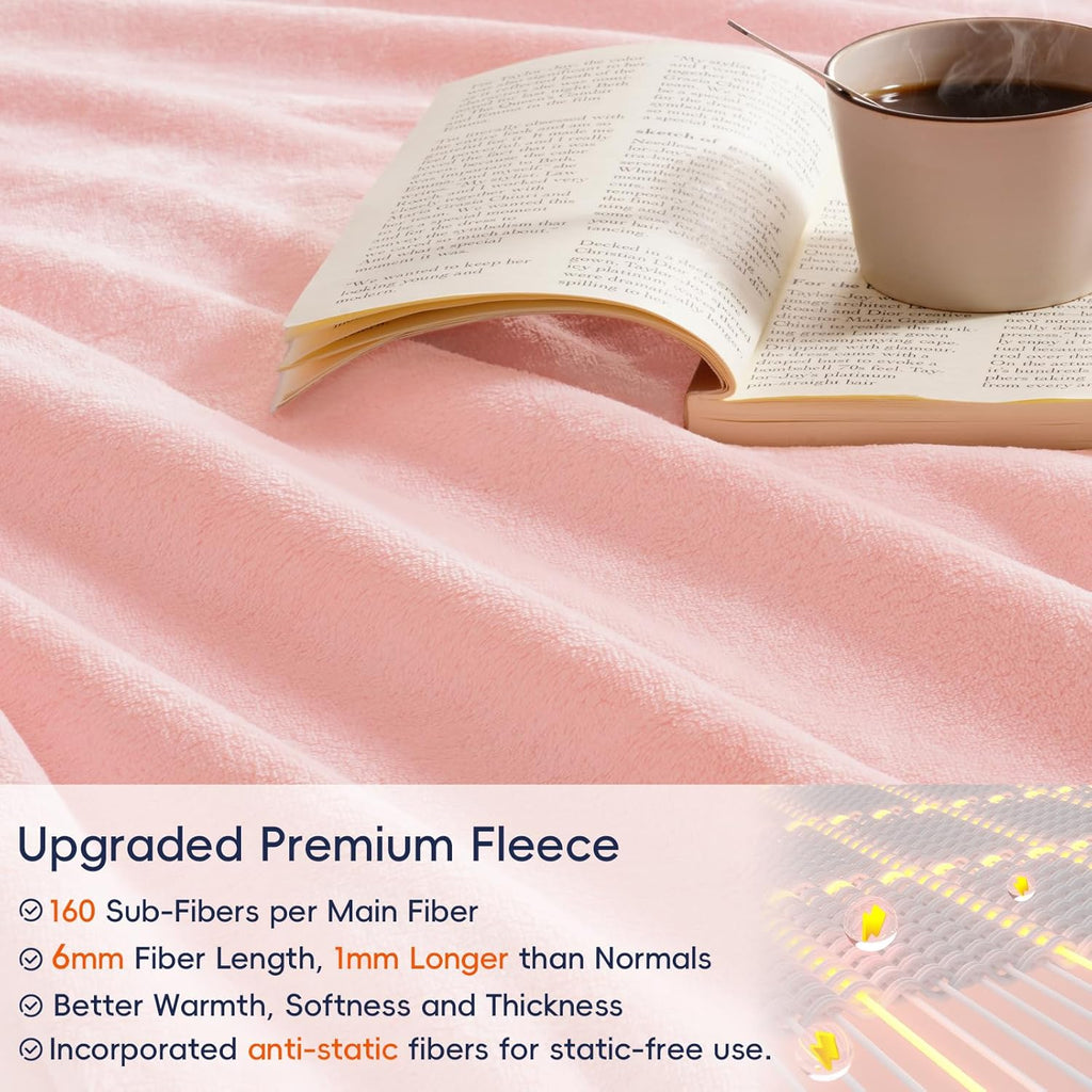 PHF Ultra Soft Fleece Blanket King Size, No Shed No Pilling Luxury Plush Cozy 300GSM Lightweight Blanket for Bed, Couch, Chair, Sofa Suitable for All Season, 108" x 90", Pink