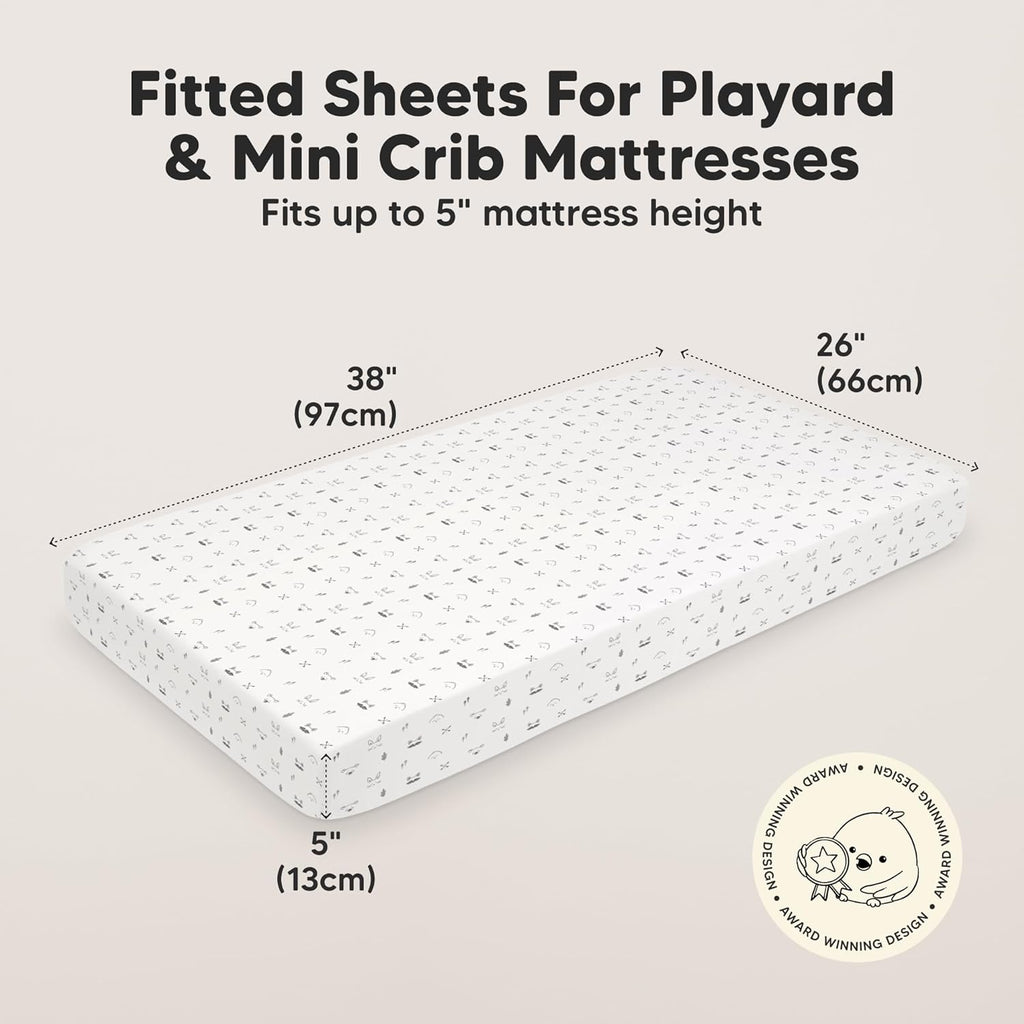 2-Pack Mini Crib Sheets Fitted - 38x26 Pack N Play Sheets for Pack and Play Mattress, Organic Cotton, Soft & Breathable Playard Bedding, Neutral Mini Toddler Bed Cover for Boys, Girls (Nordic)