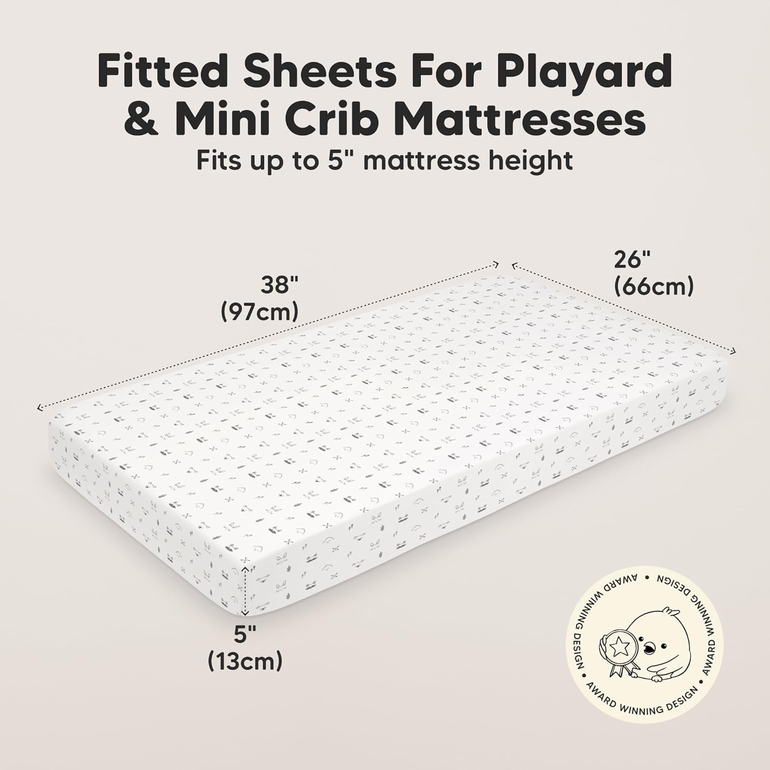 2-Pack Mini Crib Sheets Fitted - 38x26 Pack N Play Sheets for Pack and Play Mattress, Organic Cotton, Soft & Breathable Playard Bedding, Neutral Mini Toddler Bed Cover for Boys, Girls (Nordic)