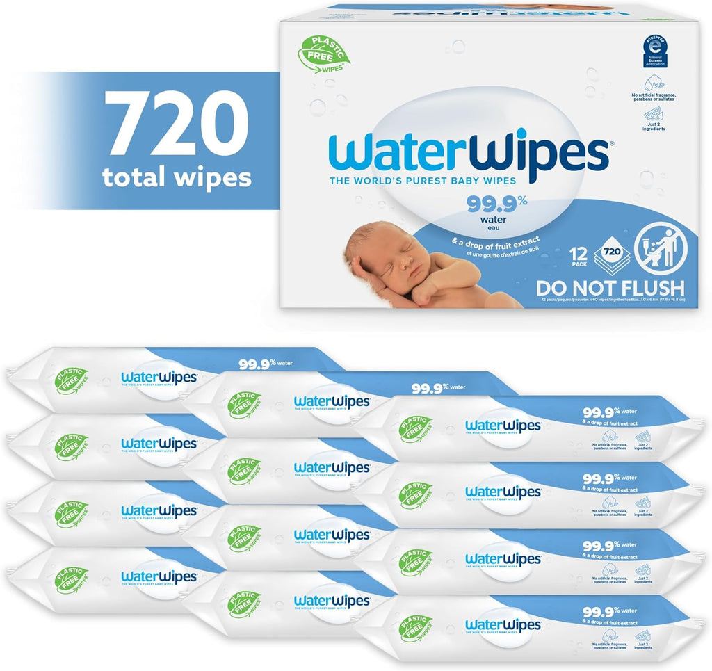 WaterWipes Sensitive+ Newborn & Baby Wipes, 3-In-1 Cleans, Cares, Protects, 99.9% Water, Unscented & Hypoallergenic, 720 Count (12 Packs)