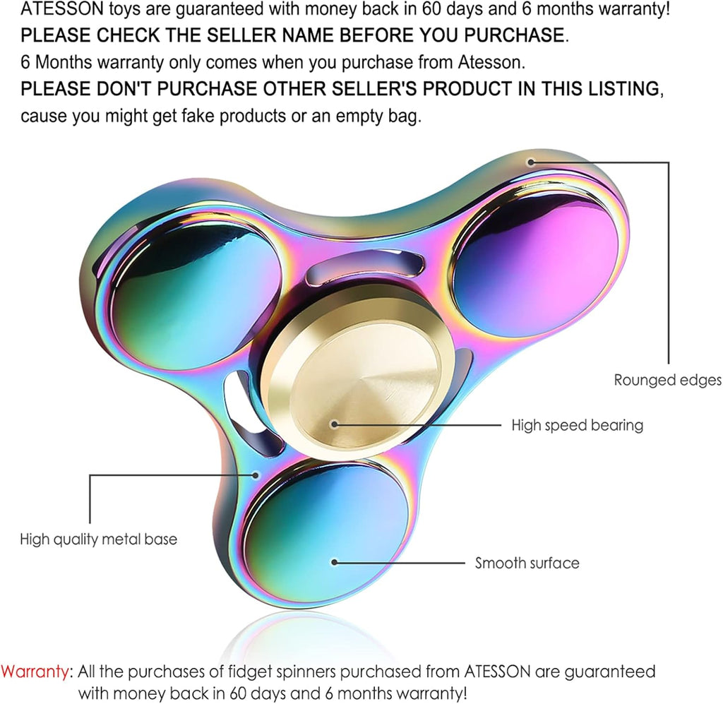 ATESSON Fidget Spinner Toy Durable Stainless Steel Bearing High Speed Spins Precision Metal Hand Spinner EDC ADHD Focus Anxiety Stress Relief Boredom Killing Time Toys for Adults Kids
