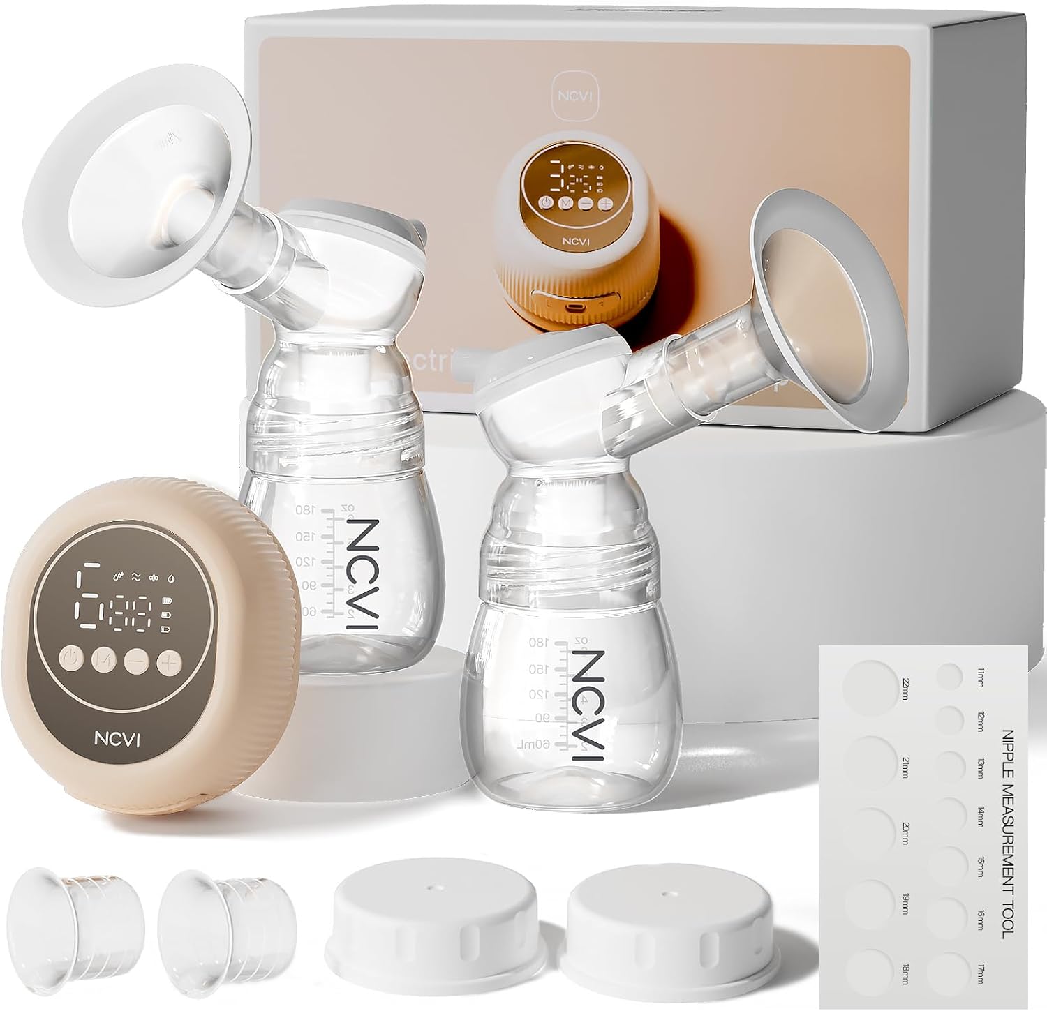 NCVI 8128 Electric Double Breast Pump Breastfeeding with 4 Modes 9 Levels, Rechargeable Pump Machine Strong Suction for Bigger Breast with 21/24mm Flanges Parts, Anti-Backflow Non-Spill and Low Noise