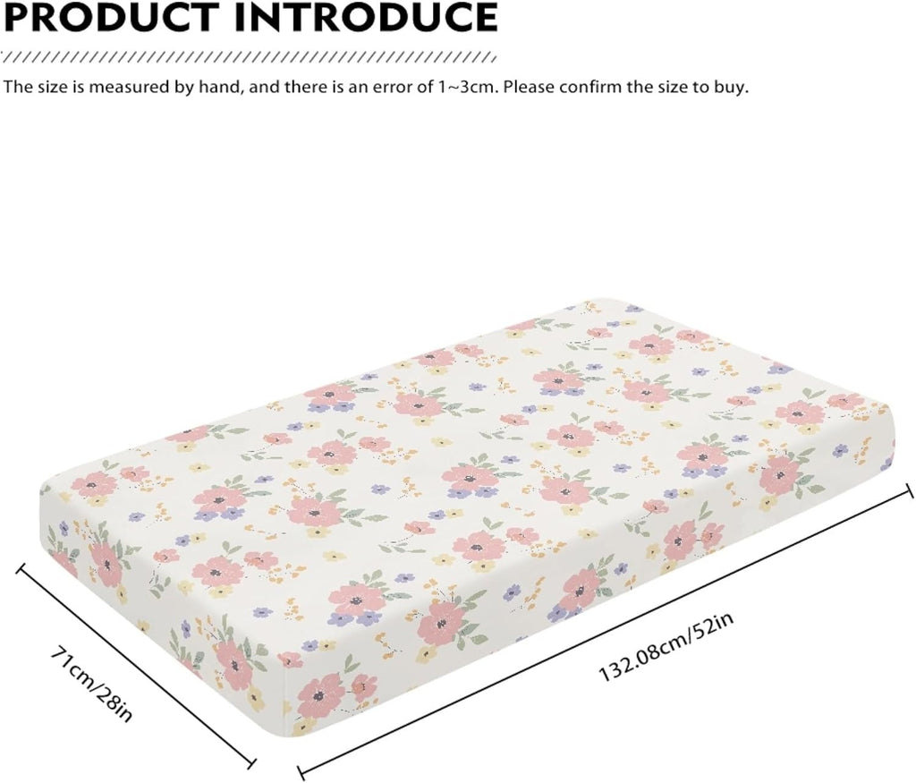 Dreamy Floral Print Fitted Crib Sheet Flower Baby Crib Sheet Fit Standard Crib and Toddler Mattress,Crib Mattress Sheets for Boys Girls 28"x52"