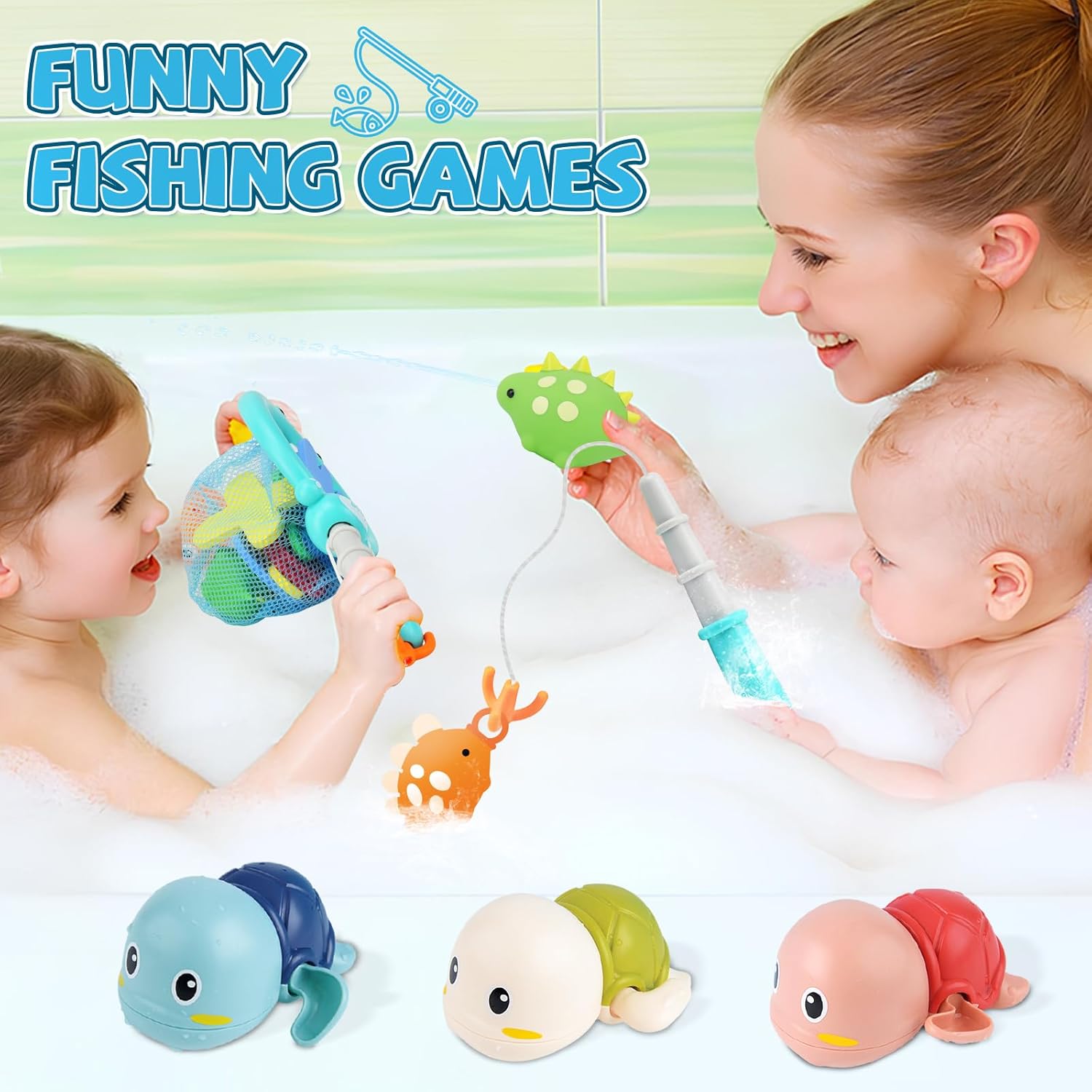 Baby Bath Toys for Toddlers 1-3, Kid Bathtub Toy with 36 Foam Bath Letter & Number, Fishing Games with Fish Net, Water Pool Toy with Storage Bag, Shower Toy Gift for Boy Girl Infant 1 2 3 4 5 6
