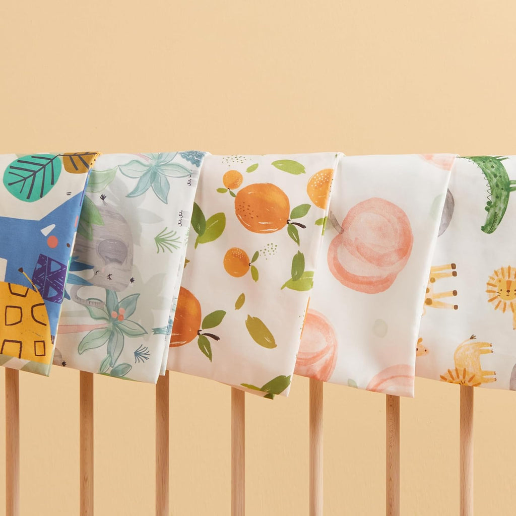 TILLYOU Toddler Pillowcases 13 x 18 Travel Pillow Case 2 Pack, Kids Pillowcases Machine Washable with Envelope Closure, Peach dot & Light Green