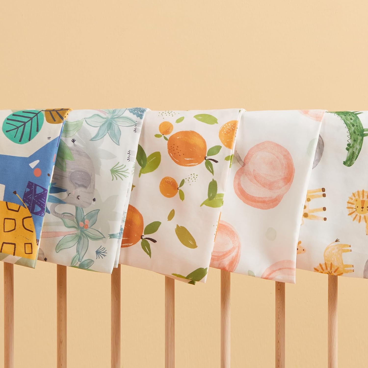 TILLYOU Toddler Pillowcases 13 x 18 Travel Pillow Case 2 Pack, Kids Pillowcases Machine Washable with Envelope Closure, Peach dot & Light Green