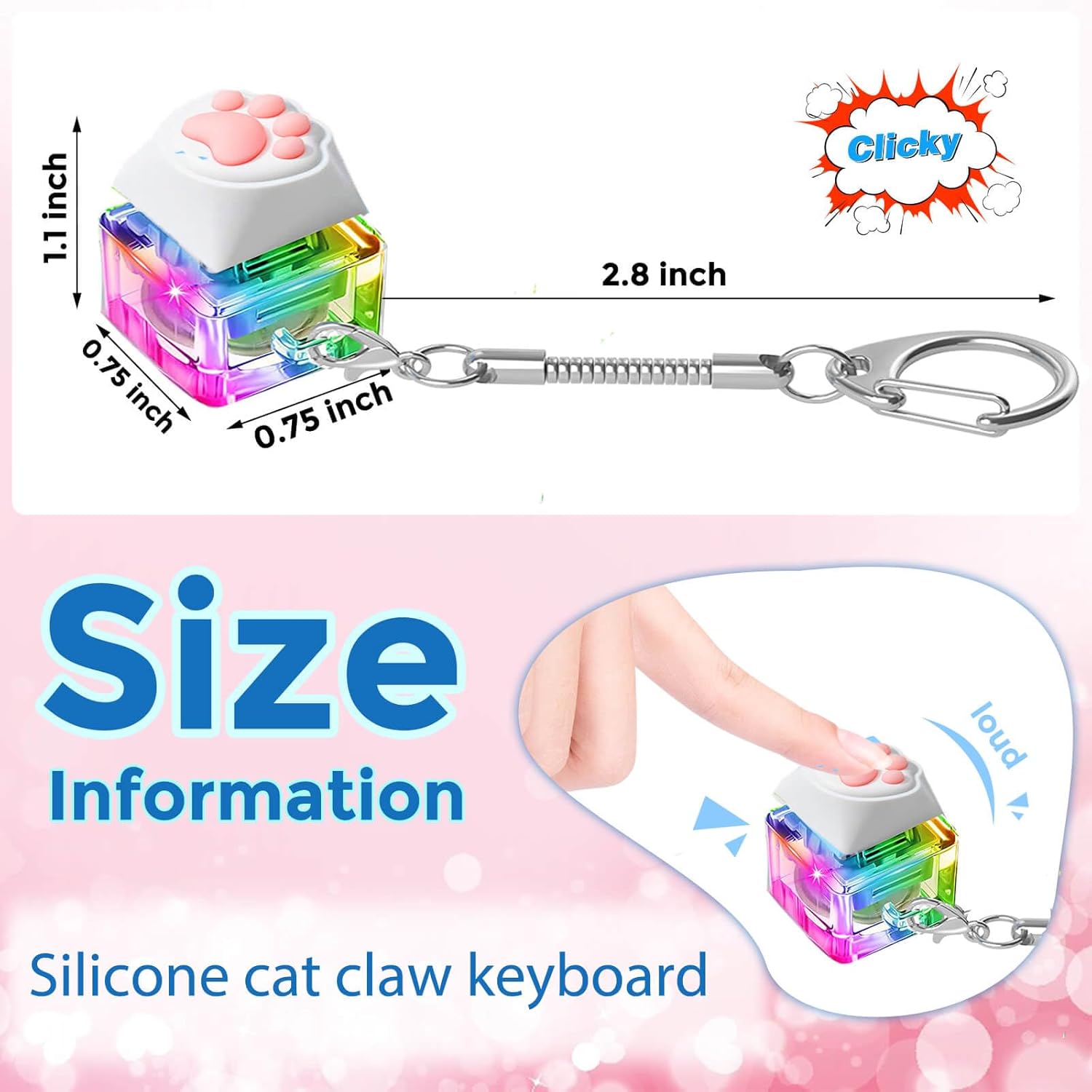 Fidget Keyboard Toys,Cat's paw Keychain with LED Light Stress Relief Toys for Adults and Kids,Finger Keyboard Keychain Fidget Clicker Toys,Executive Desk Toys,ADHD Toys,Adult Gifts.