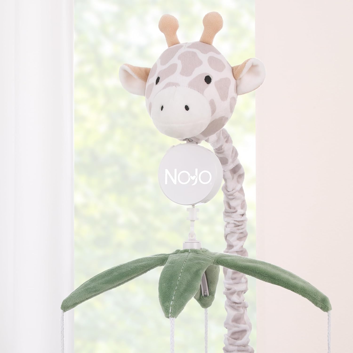 NoJo Plush Giraffe Taupe, Green, and Gray Elephants and Sloth's Musical Mobile