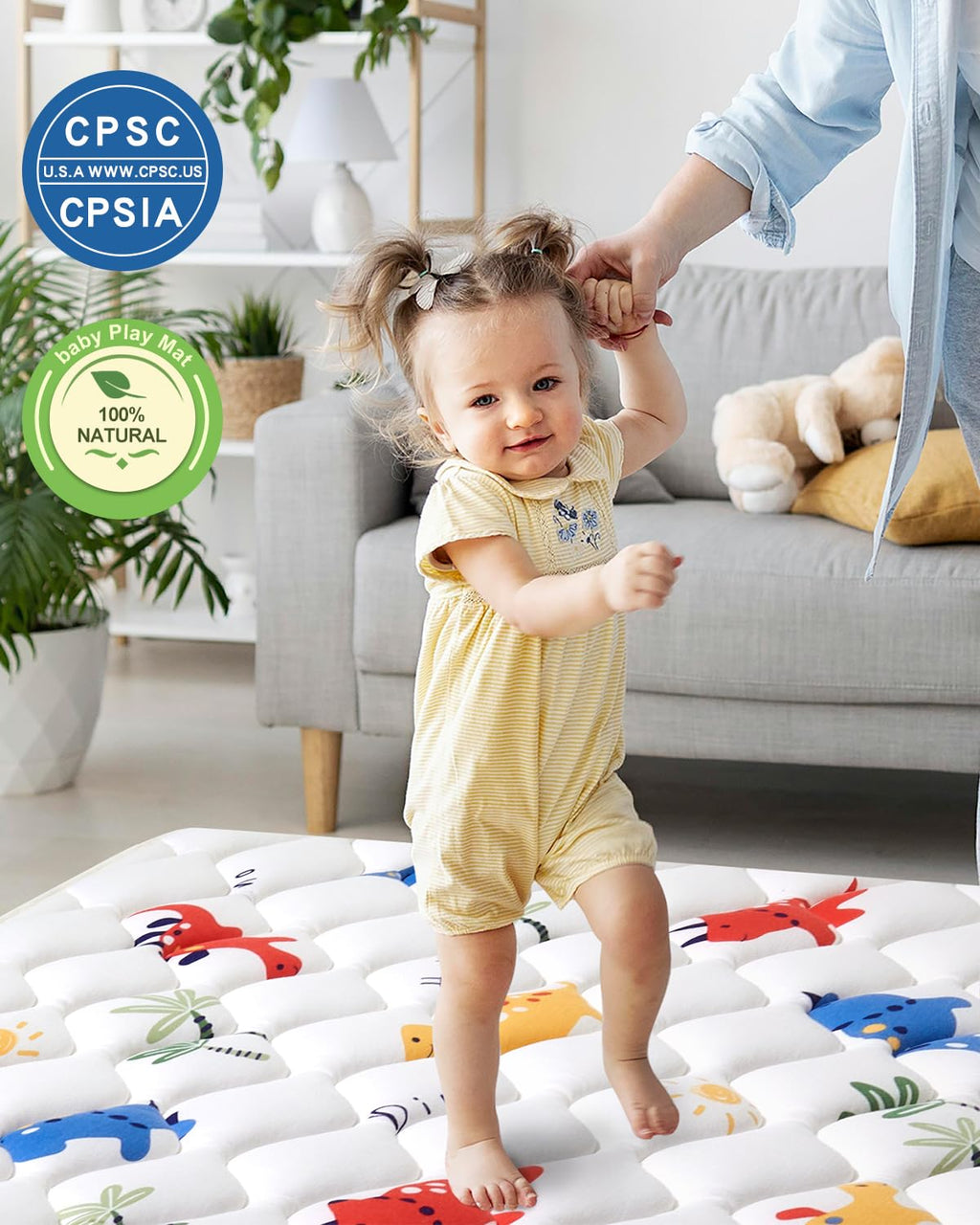 Odorless Premium Foam Baby Play Mat 59" x 59", Soft Microfiber Fabric Crawling Mat for Floor- Comfortable and Hypoallergenic, Non-Slip Cushioned Floor Playpen mat for Infants,Babies,Toddlers