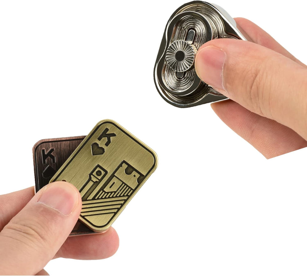 2 Pack EDC Metal Fidget Slider Toys- Stress Relief Toy Metal Slider Fidget Office Desk Toys for Adults (Poker Fidget Slider K + Triangle)