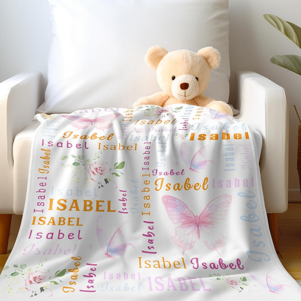 Ship Next Day, Personalized Baby Blanket - Printed in USA, Custom Baby Blanket with Name, Customized Animal Blankets for Boys & Girls, Soft Cozy Receiving Blankets for Toddlers, Stroller Decor Throw
