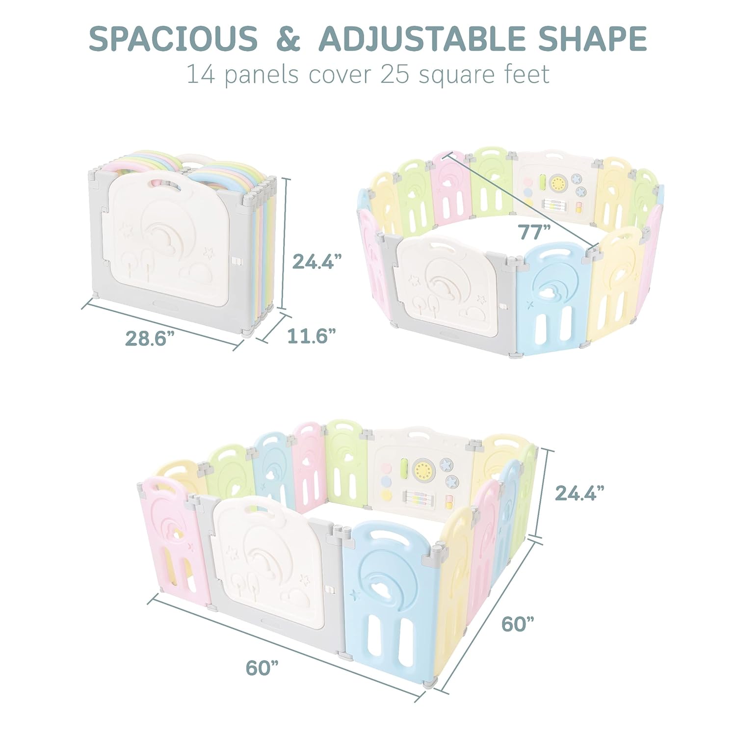 Fortella Cloud Castle Foldable Playpen, Baby Safety Play Yard with Whiteboard and Activity Wall, Indoors or Outdoors (Multicolor 14 Panel)