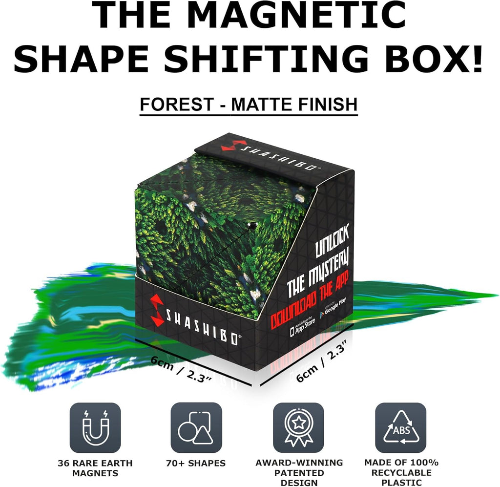 SHASHIBO Shape Shifting Box - Award-Winning, Patented Fidget Cube w/ 36 Rare Earth Magnets - Transforms Into Over 70 Shapes, Download Fun in Motion Toys Mobile App (Wild Series - Forest)
