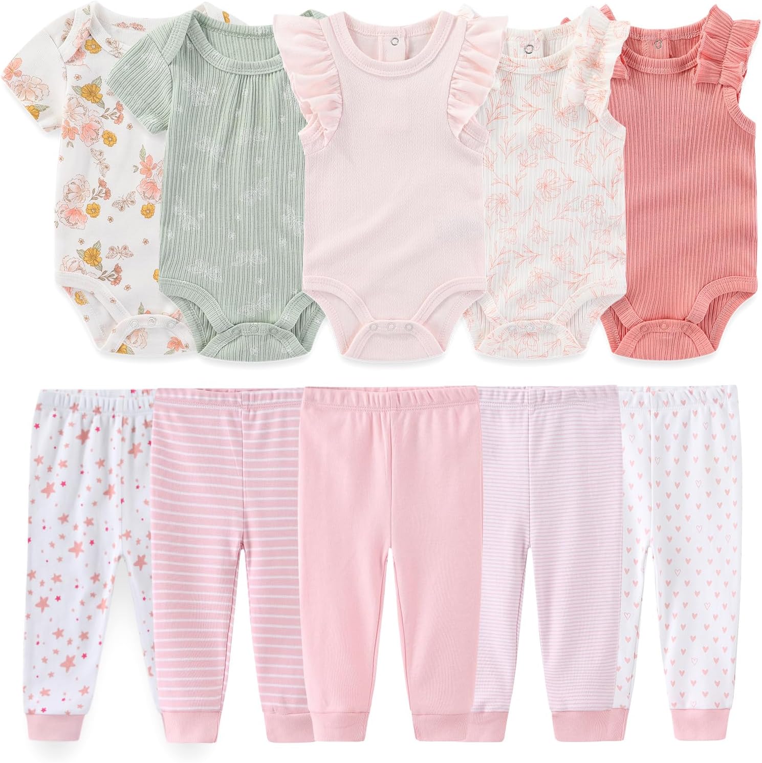 Baby Boy Girl 10 Piece Combined Type Clothing Set Cotton Baby Bodysuits and Pants Set Home Outdoor Infant Clothes