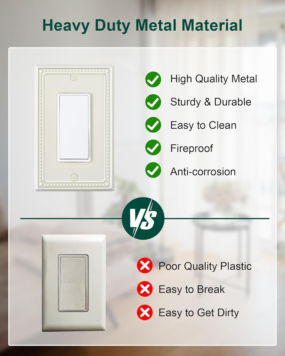 6-Pack Decorator Outlet Cover Plate, Decorative Switch Plates and Outlet Covers, Light Almond Metal Wall Plates for Electrical Outlets, Receptacle, GFCI Outlet, Dimmer Switch