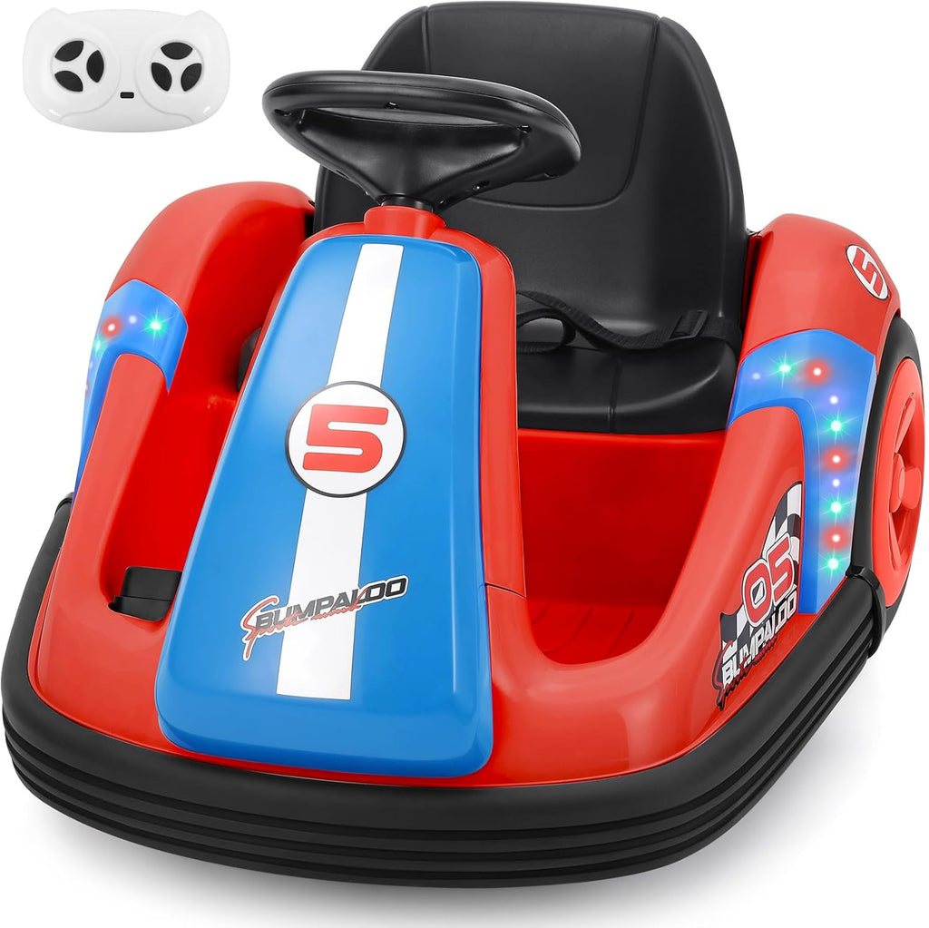 ELEMARA Bumper Cars for Kids with Big Wheels, 2.2 Mph, 12v Electric Ride On Toys with Remote Control, 360 Degree-Spin Bumper Car for Toddlers with DIY Stickers, Bluetooth, Music, LED Light, Red