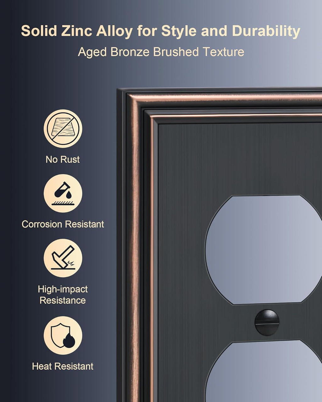 6-Pack Single Duplex Outlet Cover Plate, Decorative Aged Bronze Switch Plates and Outlet Covers, Metal Wall Plates for Electrical Outlets, 1 Gang Receptacle Cover, Corrosion Resistant