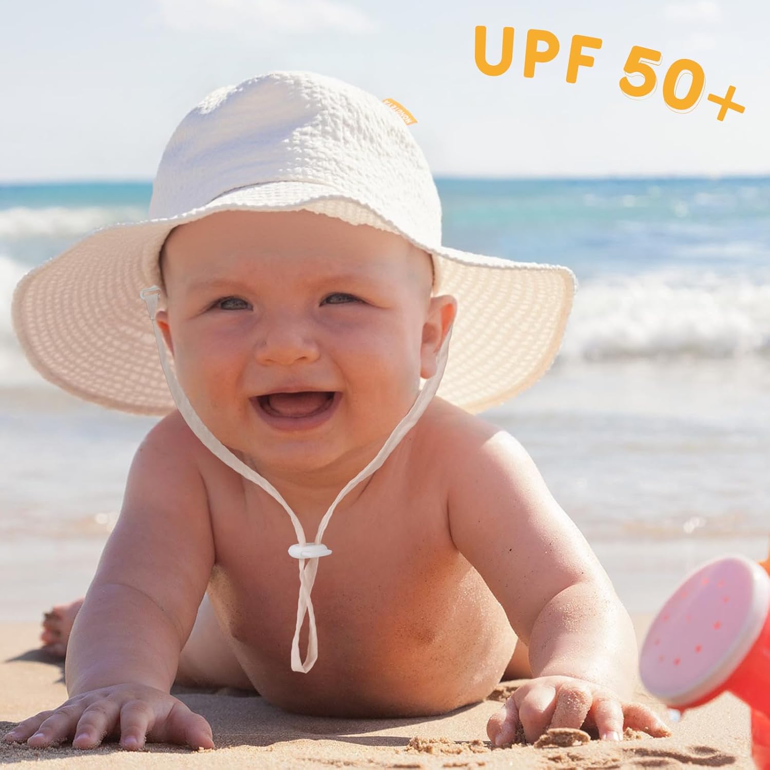 HONGTEYA Baby Sun Hat Toddler Girl Beach Hat Adjustable Outdoor Summer Hat UPF 50+ Sun Protection Wide Brim Infant Kids