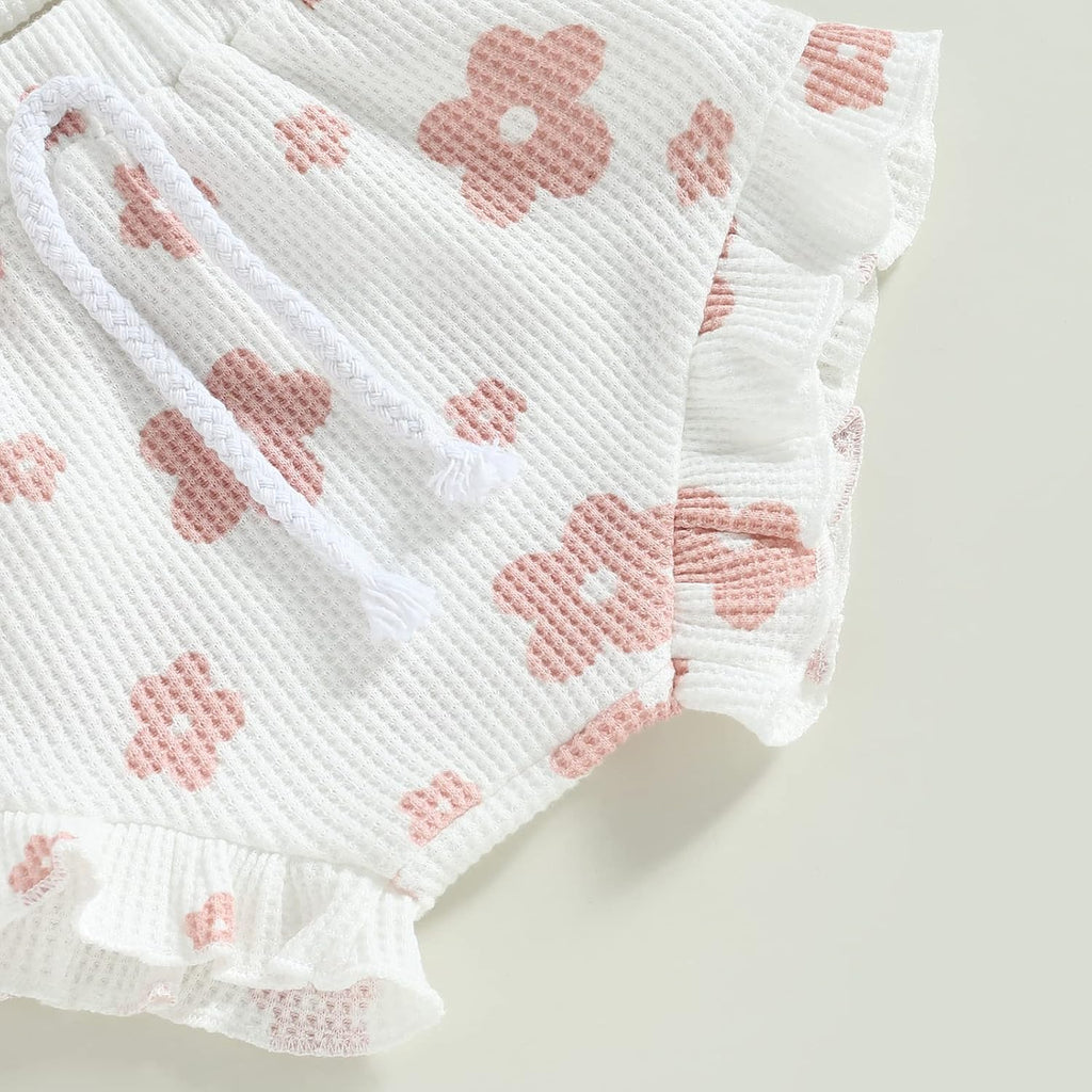 fhutpw Baby Girl Clothes Summer Cute Outfits 3 6 12 18 Months Spaghetti Strap Romper & Floarl Shorts Sets