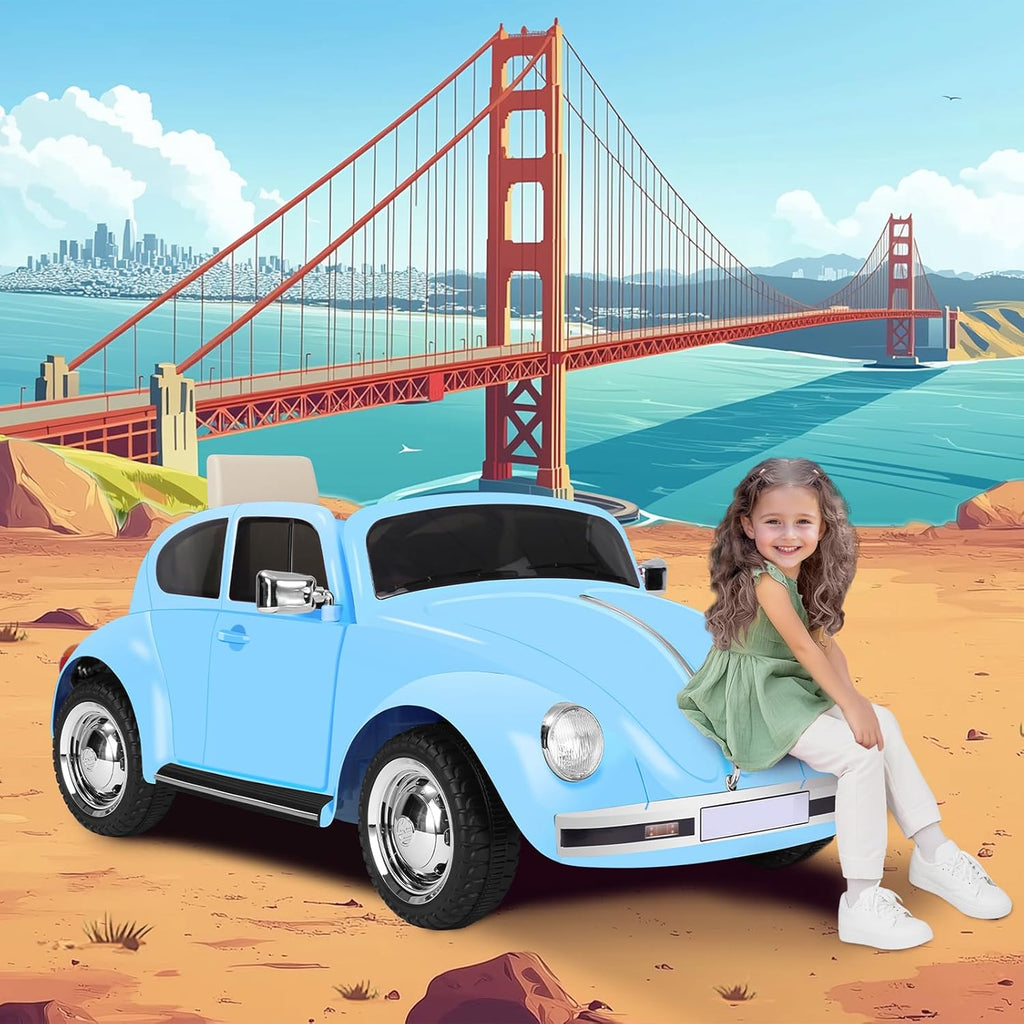 12V Kids Electric Car, Power Wheels with Remote Control, Ride on Car Toys with LED Light, 3 Speeds, Music, Blue