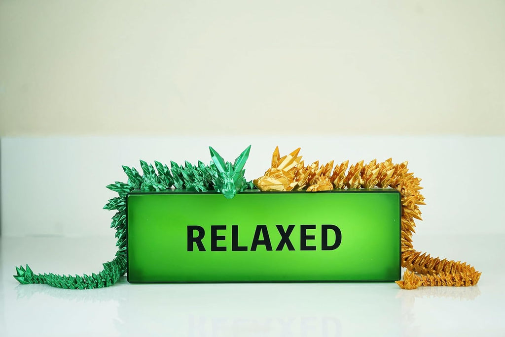 2PCS 16.5inches 3D Printed Dragon,Fidget Toy Dragon for Autism/ADHD, Executive Desk Toys,Home Office Decor (green/gold)