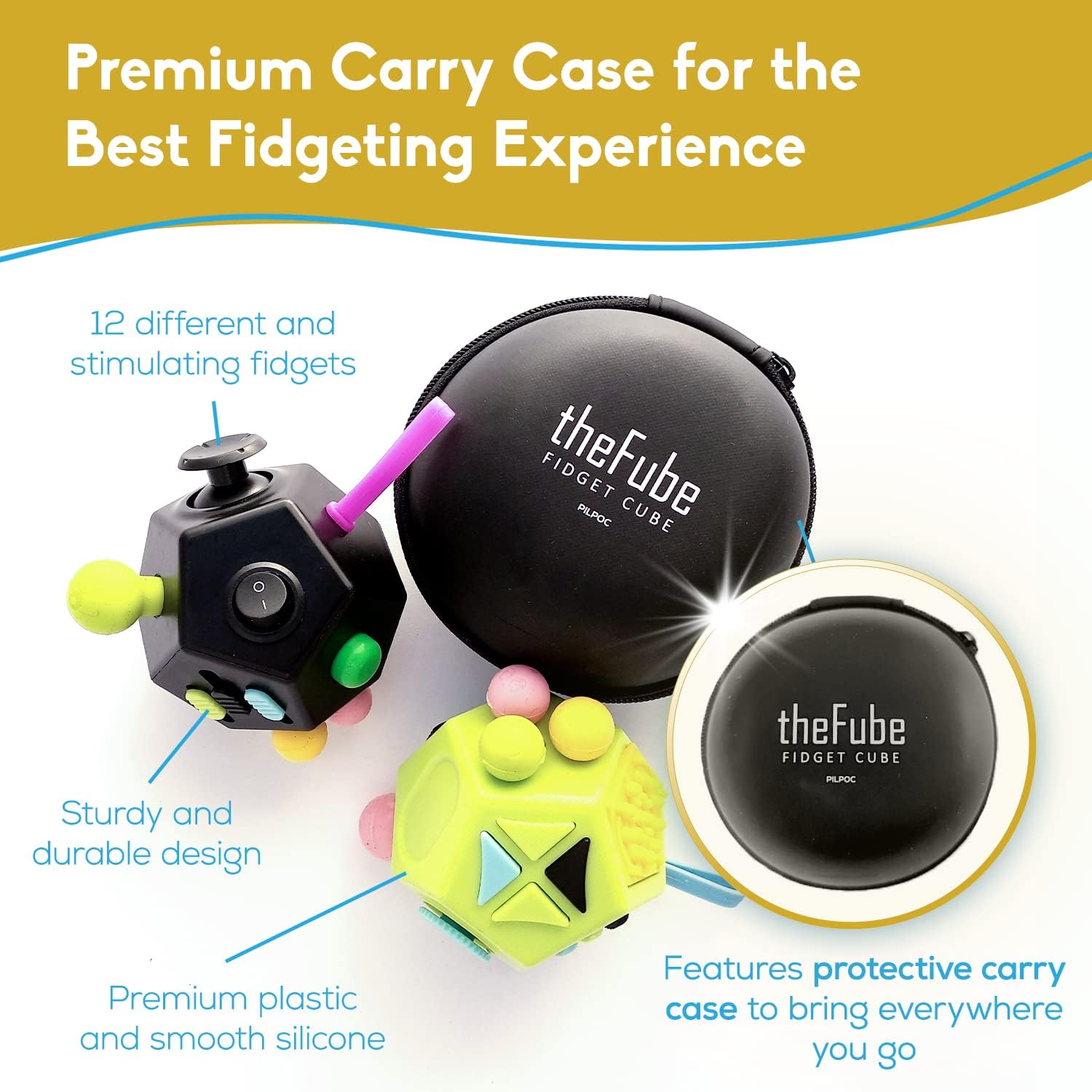 PILPOC Fidget Cube Dodecagon - 12-Sided - for Reducing Anxiety, Fidgets for Adults, Fidget Cube for Kids, Anxiety Toys for Adults, Fidget Cube for Adults, Cube Fidget Toys for Adults Black