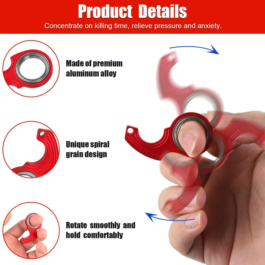 2pcs Key Chain Spinner Fidget Toy, Portable Finger Spinning Keychain with 2pcs Key Ring Funny Key Holder Toys for Adults Teens Finger Exercising (Red)