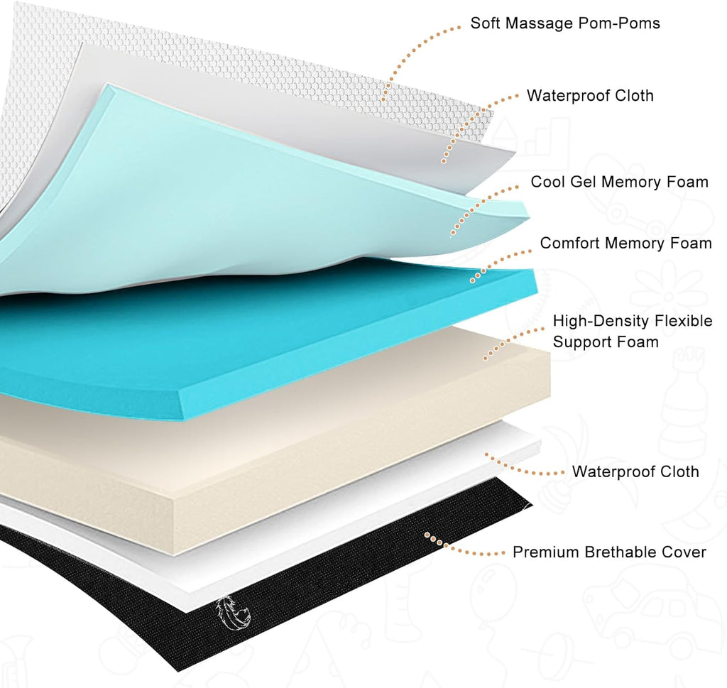 Crib Mattress, 52 x 27 Dual-Sided Comfort Baby and Toddler Mattress with Memory Foam, Waterproof, Breathable & Removable Cover with One of Side Cooling Fibers Specially Designed for Summer