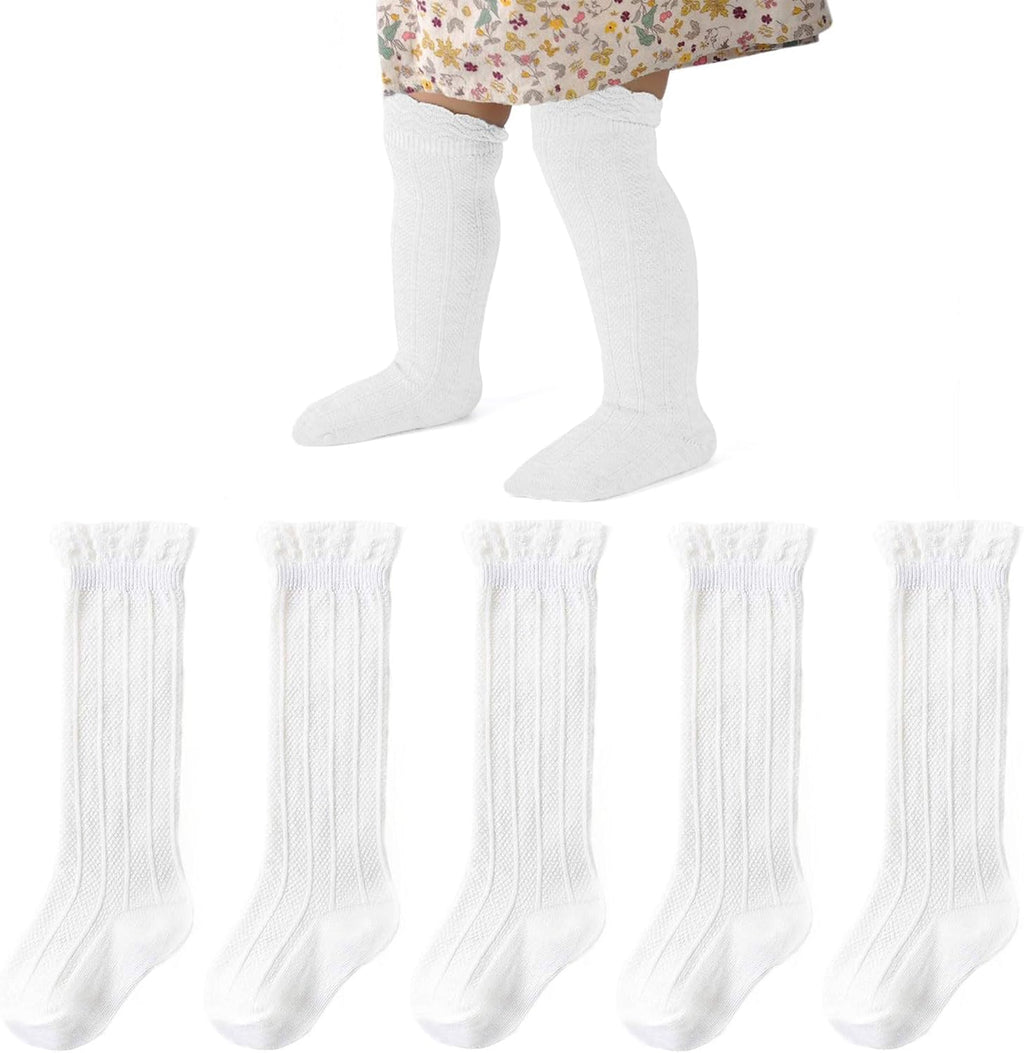 Zando Baby Knee High Socks - Infant to Toddler, Cotton Ruffle Socks, Warm Girls & Boys Long Stockings, 3-6 Pairs