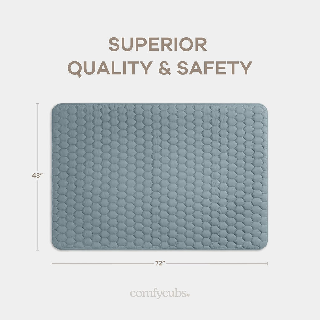 Comfy Cubs Rectangle Kids Play Mat - Medium 48 x 72 inches Soft Quilted Baby Floor Mat with Non-Slip Bottom - Plush Design for Toddlers Playtime and Relaxation - Comfortable and Durable - Pacific Blue