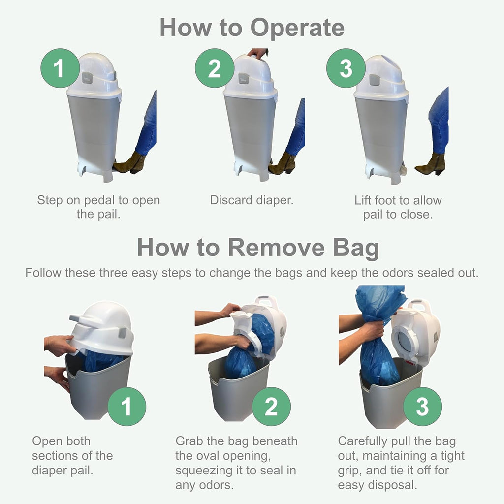 Foundations Mini Hands-Free Diaper Pail with Airtight Lid - Durable & Odorless Diaper Disposal, Large Capacity, Holds up to 30 Newborn Diapers, Refill with Any Bags - Gray