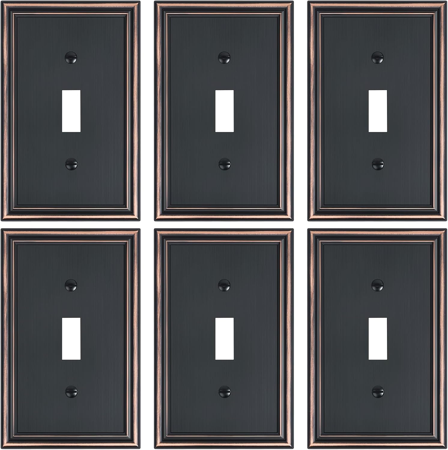 6-Pack Single Toggle Light Switch Cover Plate, Durable Solid Zinc Alloy Decorative Switch Plate Covers, Aged Bronze 1 Gang Wall Plate, Corrosion Resistant