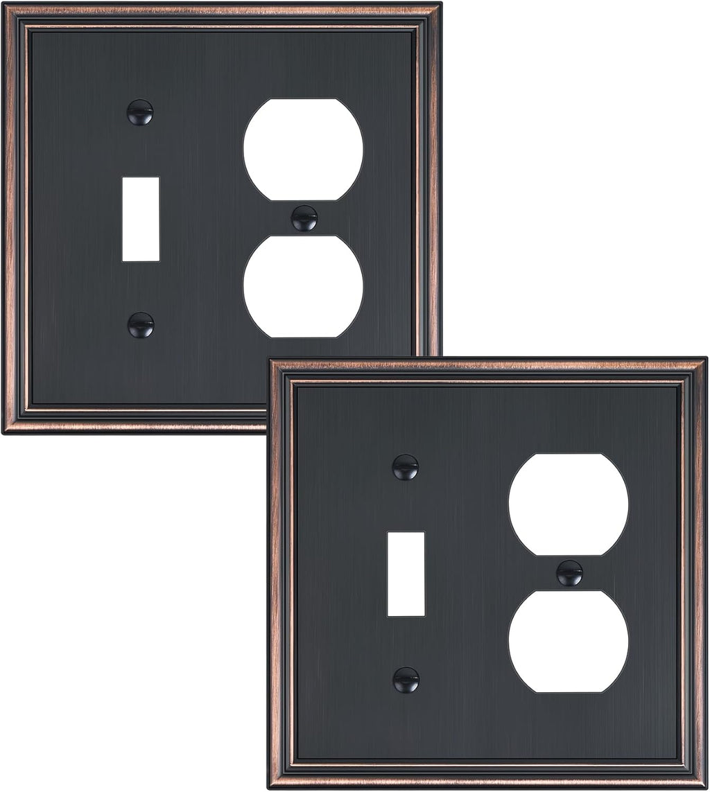 2-Pack Combo Toggle/Duplex Light Switch Cover Plate, Aged Bronze Wall Outlet Cover Plate, Decorative Wall Receptacle Cover for Electrical Outlets, Light Switch, Durable Solid Zinc Alloy