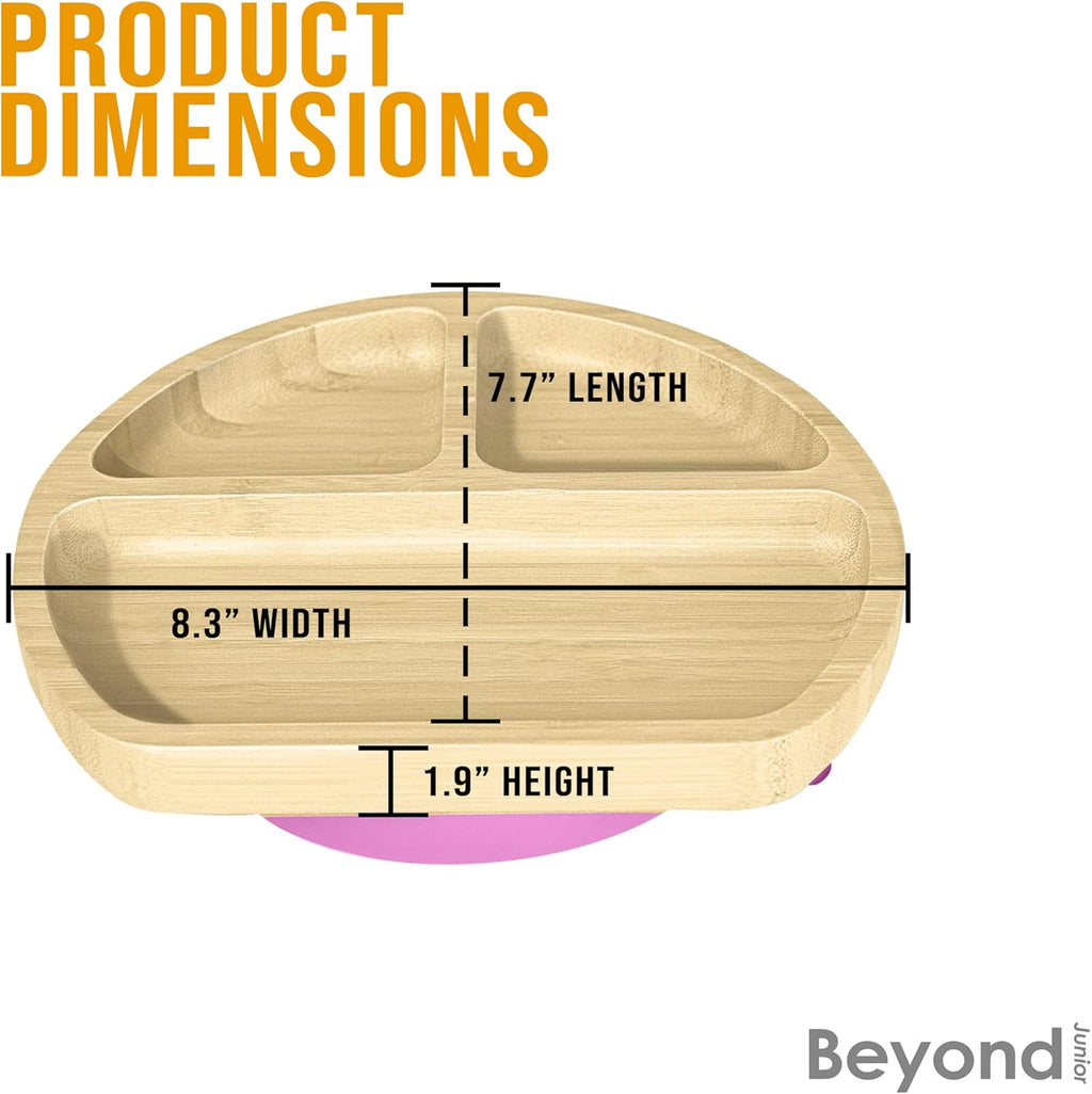 Abiie Octopod Bamboo Dish - Kids Plates for 4 months and up, 3-Compartment Baby Plates with Suction, Triangle Bamboo Baby Plate, Mess-Free Toddler Suction Plates, Baby Feeding Supplies, 8.3x1.9x7.7 in