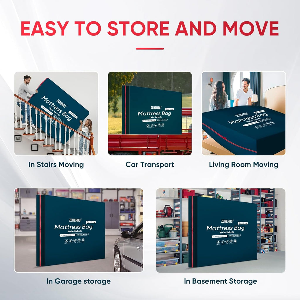 ZCHENBS® – Mattress Bags for Moving and Storage,Mattress Bag with Zippers,5 Mil Ultra-Thick Bed Bag,Waterproof,Anti-Tear,Heavy-Duty Mattress bag (Black, Twin/Twin XL-(1 Pack))