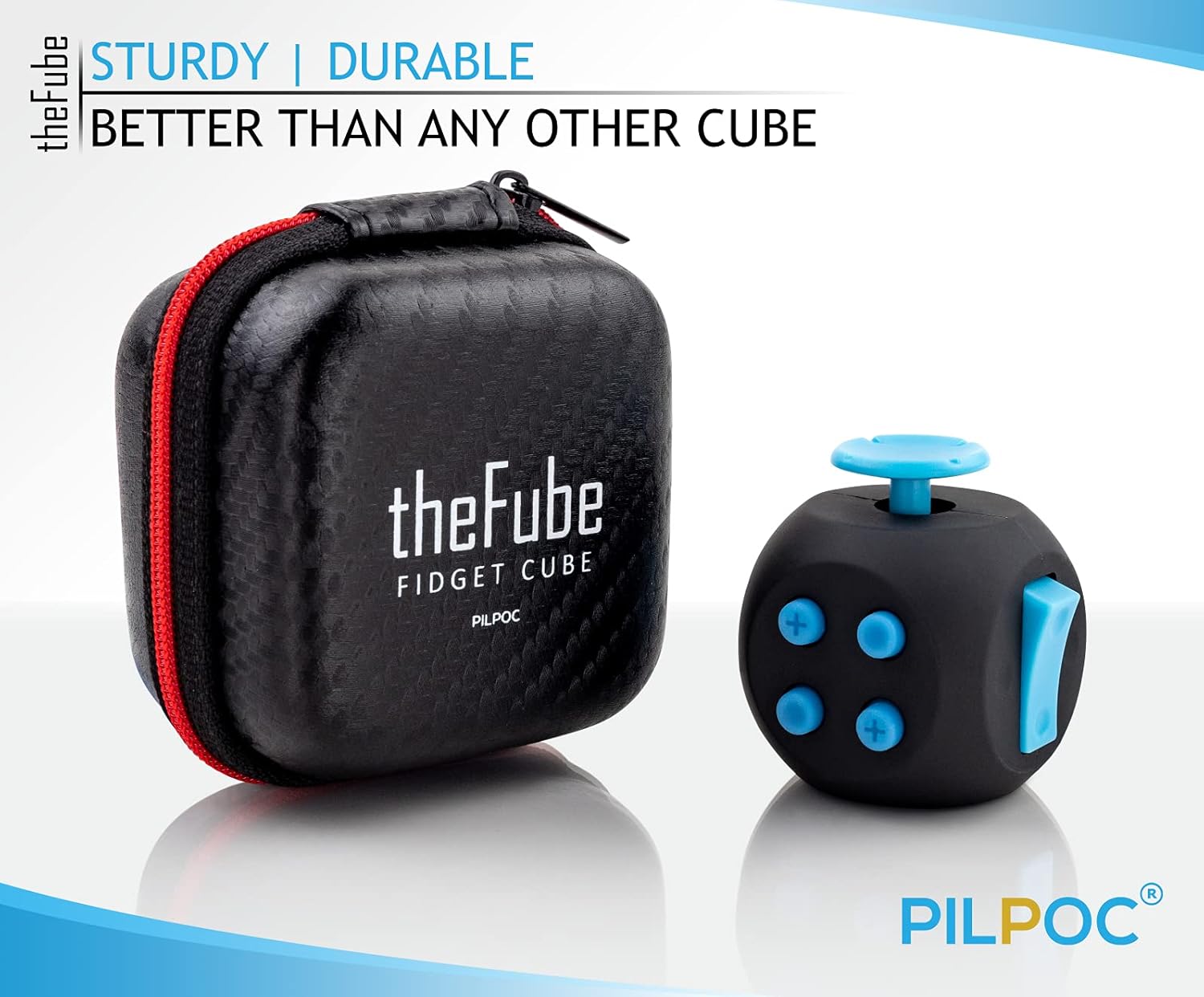 PILPOC theFube Fidget Cube - Deluxe Authentic Fidget Toys for Adults & Kids - Premium Protective Case, Stress Cube, Anxiety Toys, ADHD, OCD, Autism (Midnight Sapphire)