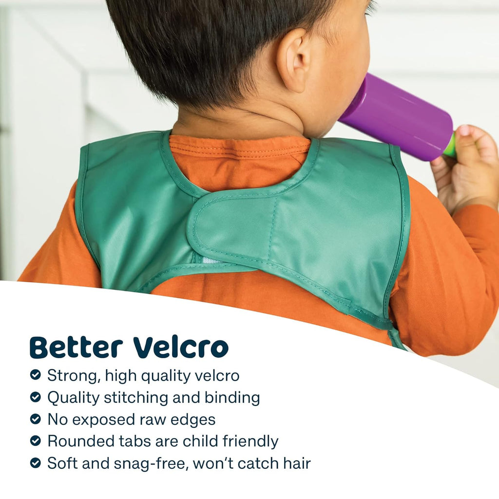 Tiny Twinkle Mess Proof Apron Bibs - 2 Pack Waterproof & Lightweight Baby Bibs for Led Weaning | 100% Recycled Polyester, Easy Clean & Machine Washable (Sage Charcoal,Small 6-24 Months)